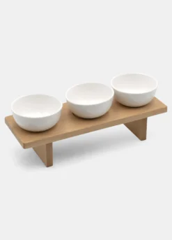 Alzata in legno con ciotole in ceramica Made in Italy