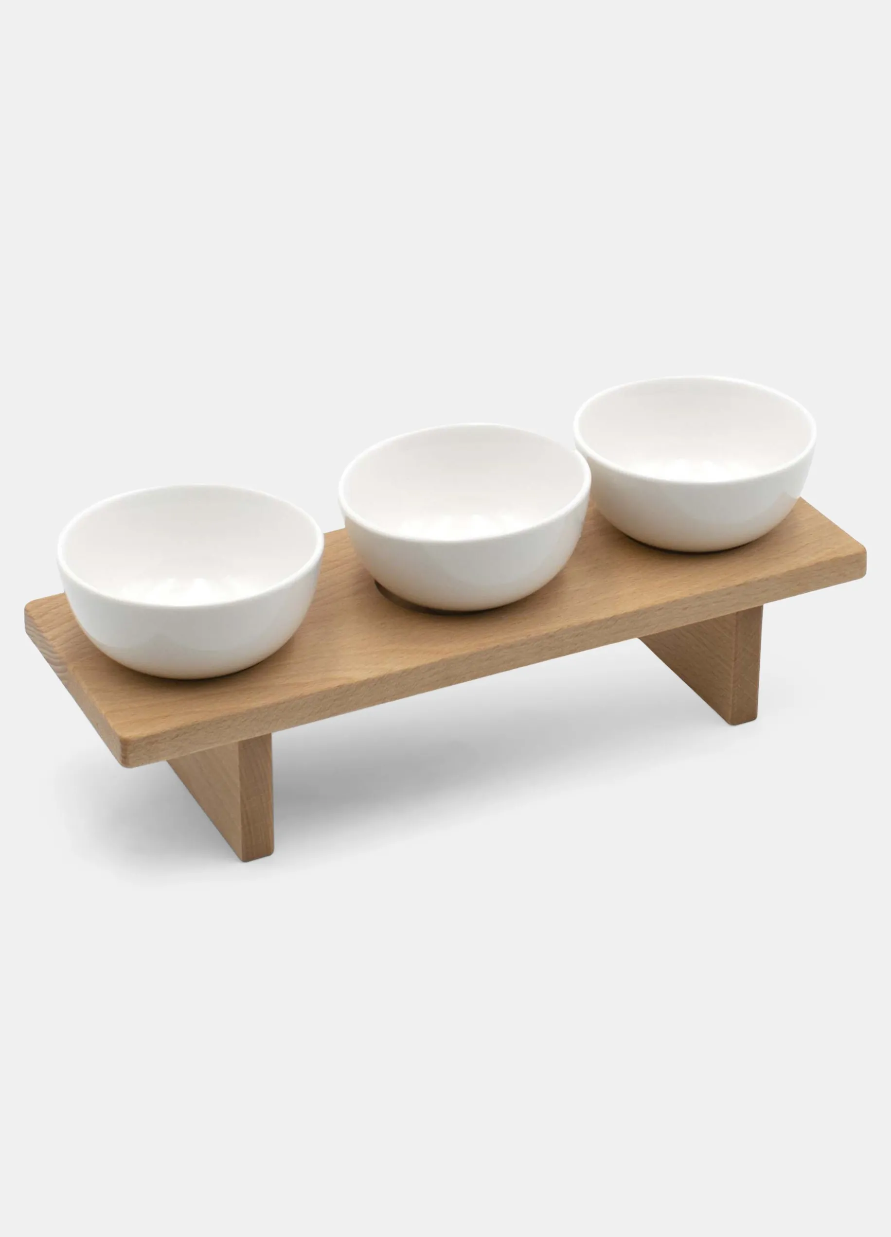 Alzata in legno con ciotole in ceramica Made in Italy