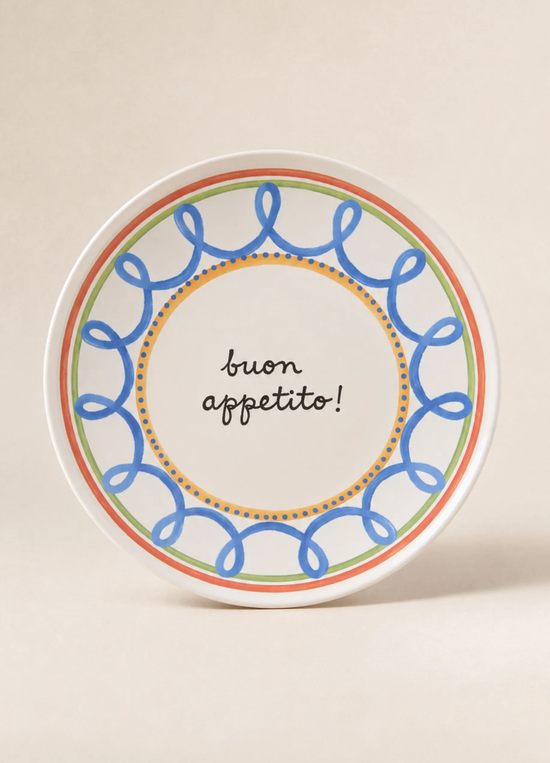Piatto da pizza in ceramica con orlo decorato