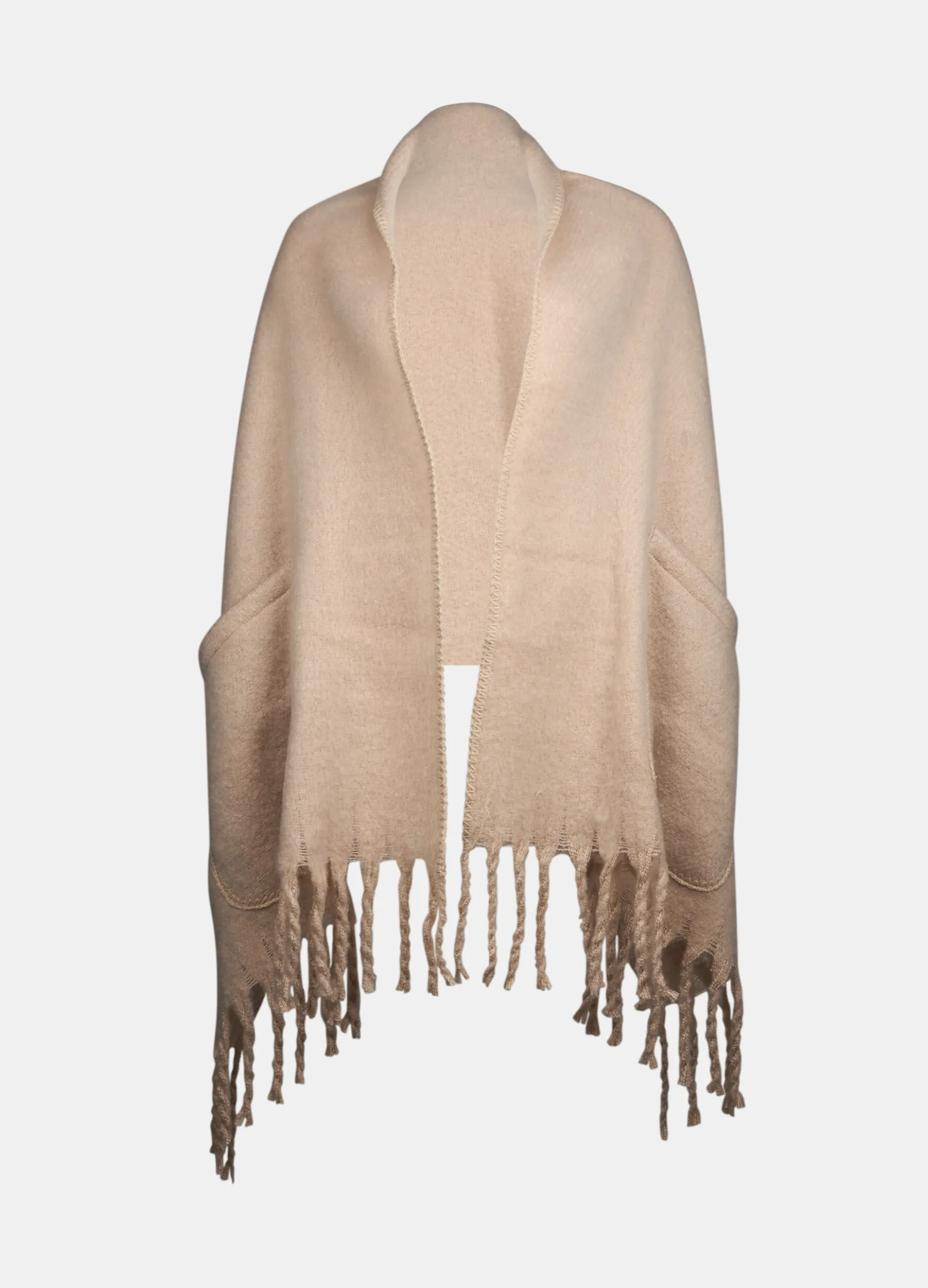 Poncho plaid con tasche e frange