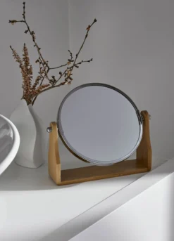 Specchio rotondo con base in bamboo